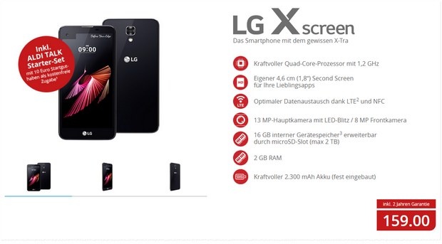 ALDI Technik-Angebot ab 25.8.2016 bei ALDI Nord ist u.a. das LG X Screen für 159 €